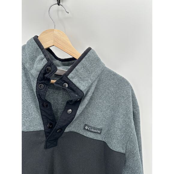 Columbia Pullover Men MEDIUM Grey Black Fleece Quarter Snap Long Sleeve - Picture 5 of 9
